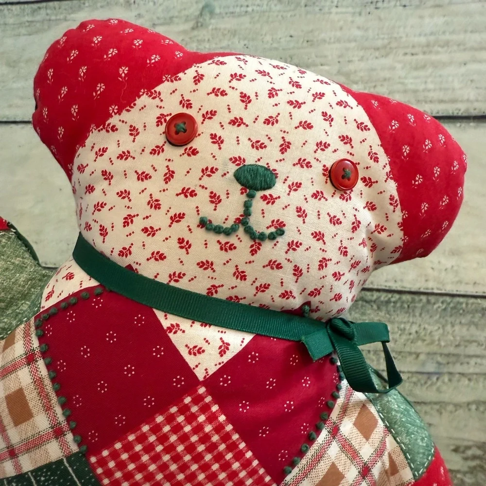 Vintage colorful patchwork handmade stuffed bear. - Picture 7 of 7